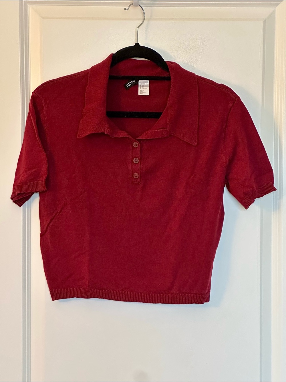 H&M Red Knit Polo Button-Front Short Sleeve Top
